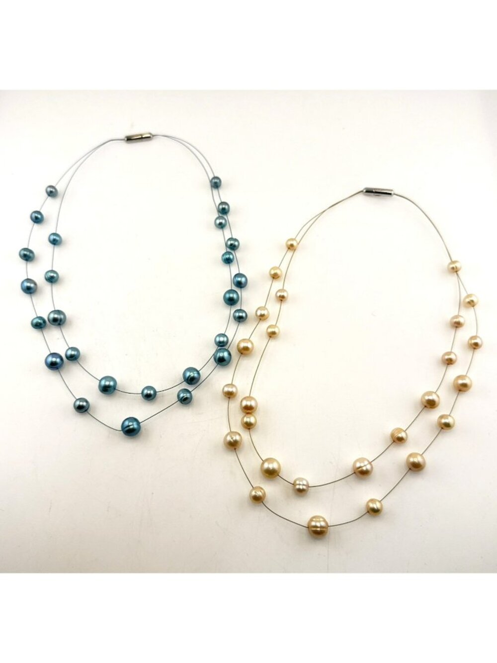 Honora Necklace Lot Set Pearl Floating Illusion Wire Blue Champagne 18" Station